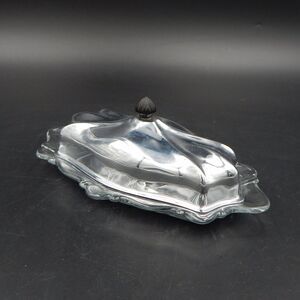 Glass And Chrome Covered Butter Dish Plate 1/4 LB Scallop Edge